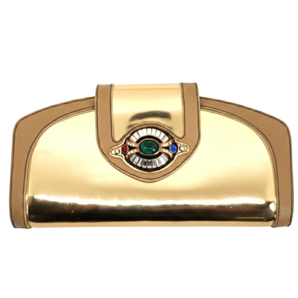 💥WOW! Giuseppe Zanotti Rose Gold Jeweled Leather Clutch - Pure Iconic Glam Y2K